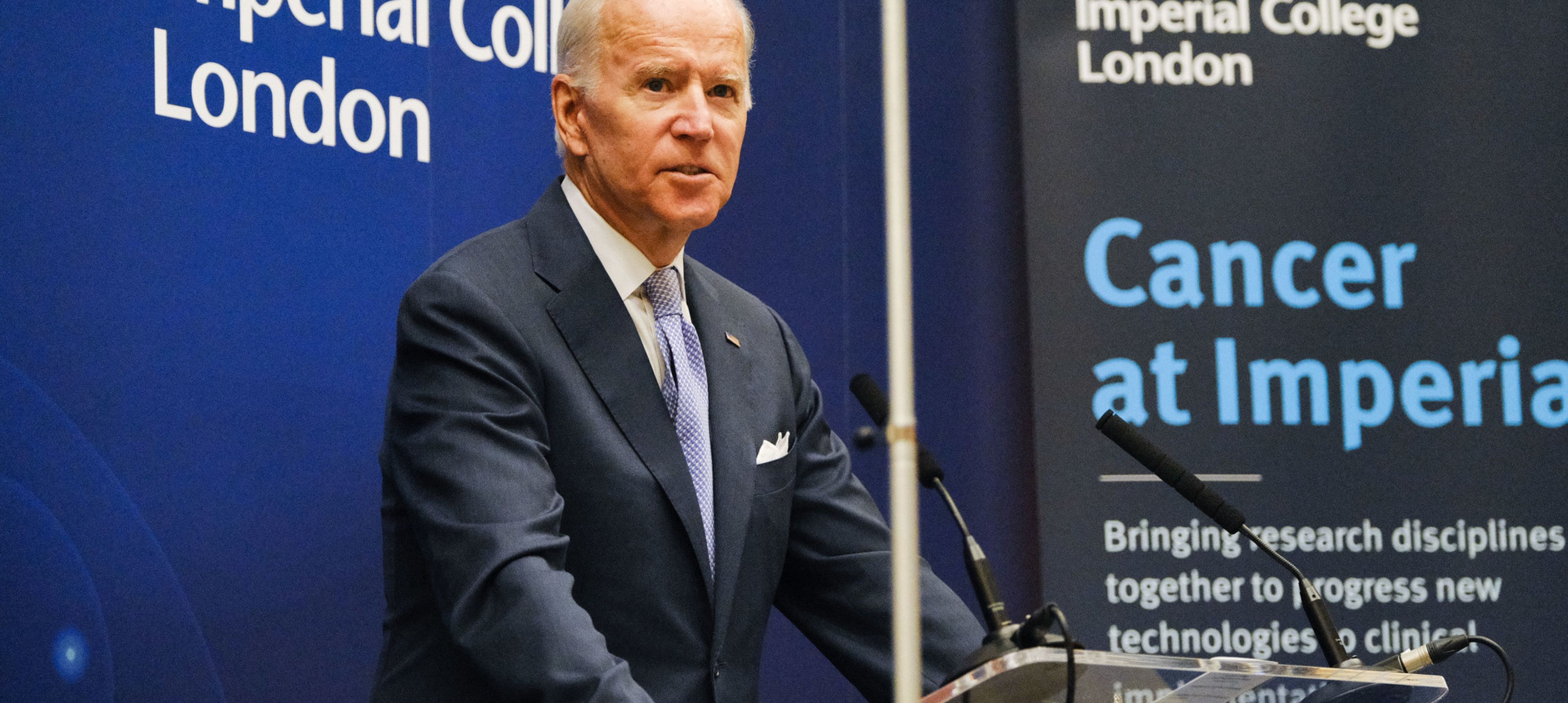 Joe Biden delivering lecture at Imperial College London