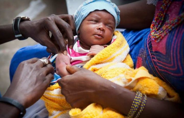 A baby receiving an injection