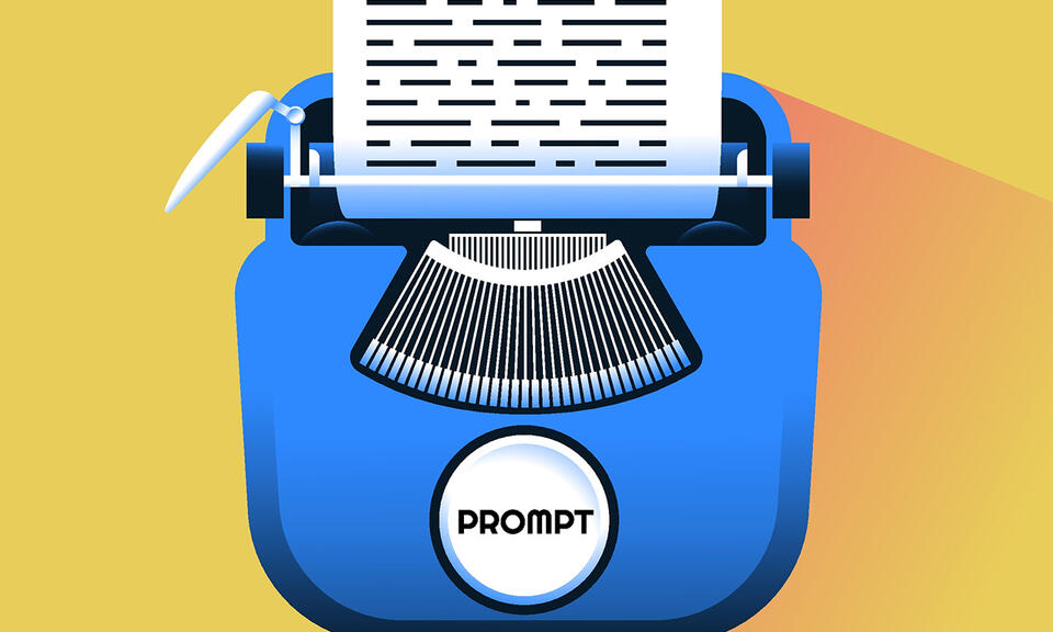 Illustration of a typewriter with a single key, marked "PROMPT"